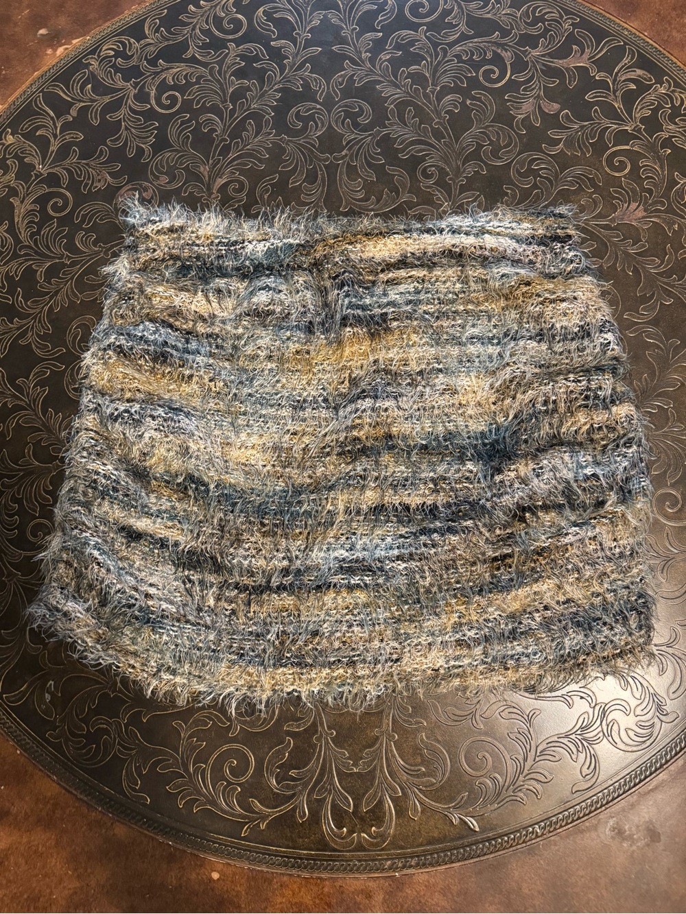 Fuzzy Striped Mini Skirt in Blue and Cream